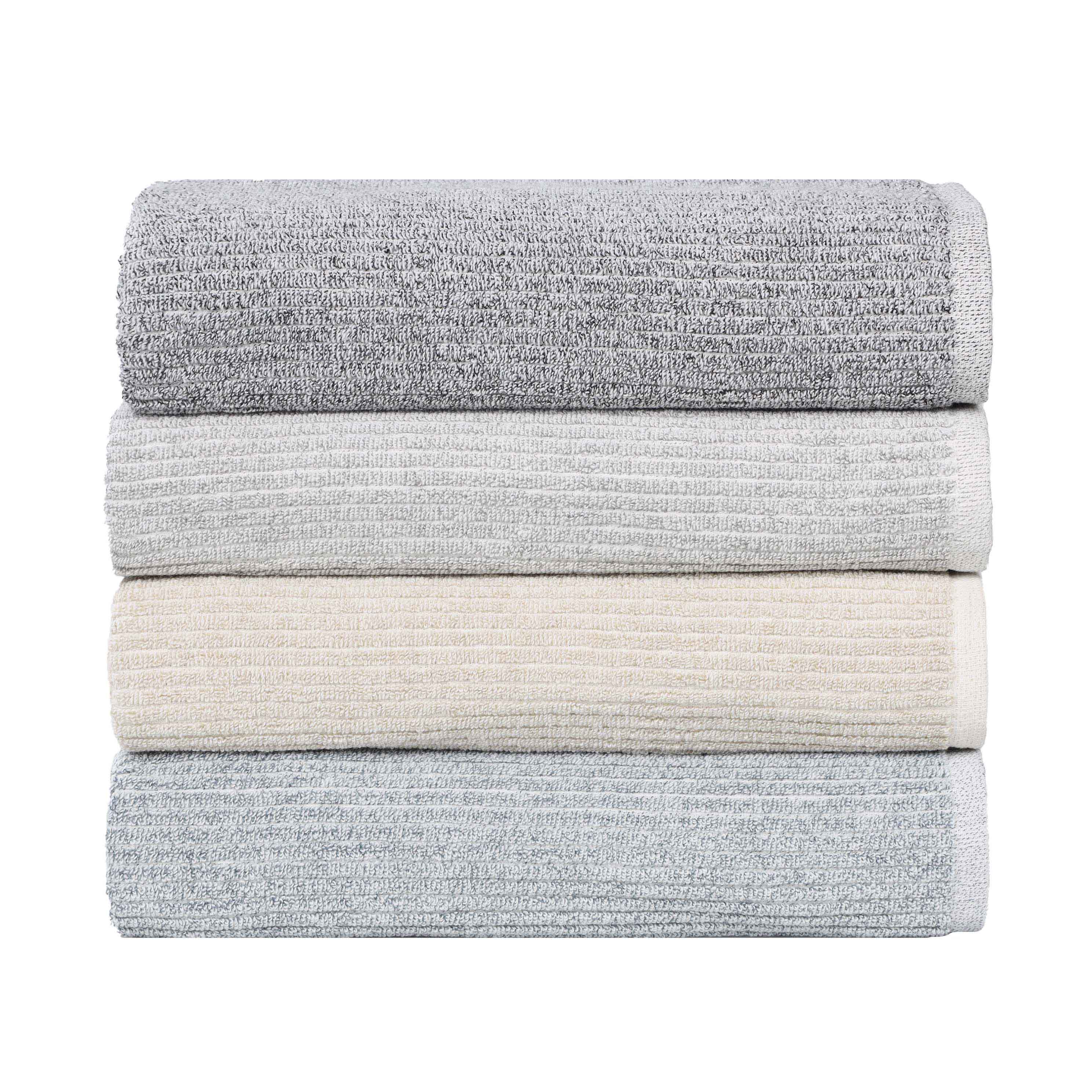 Destin Cotton Blend Solid Ribbed Face Towels Washcloths, Set of 12 - Omnigoodsstore
