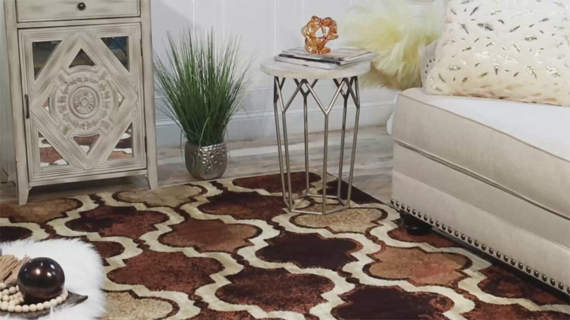 Viking Contemporary Geometric Trellis Area Rug - Coffee