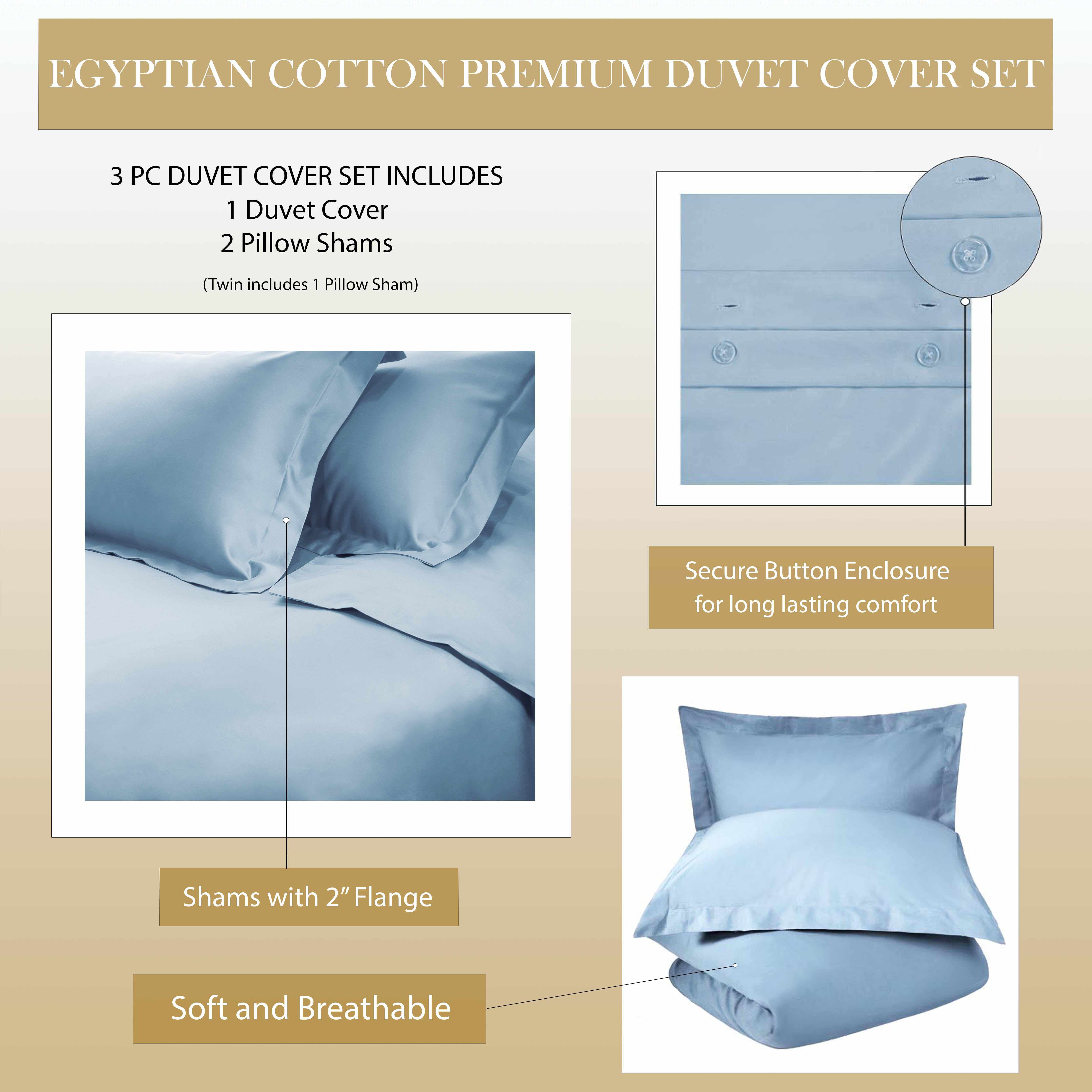 1000 Thread Count Egyptian Cotton Solid Duvet Cover Set - Omnigoodsstore