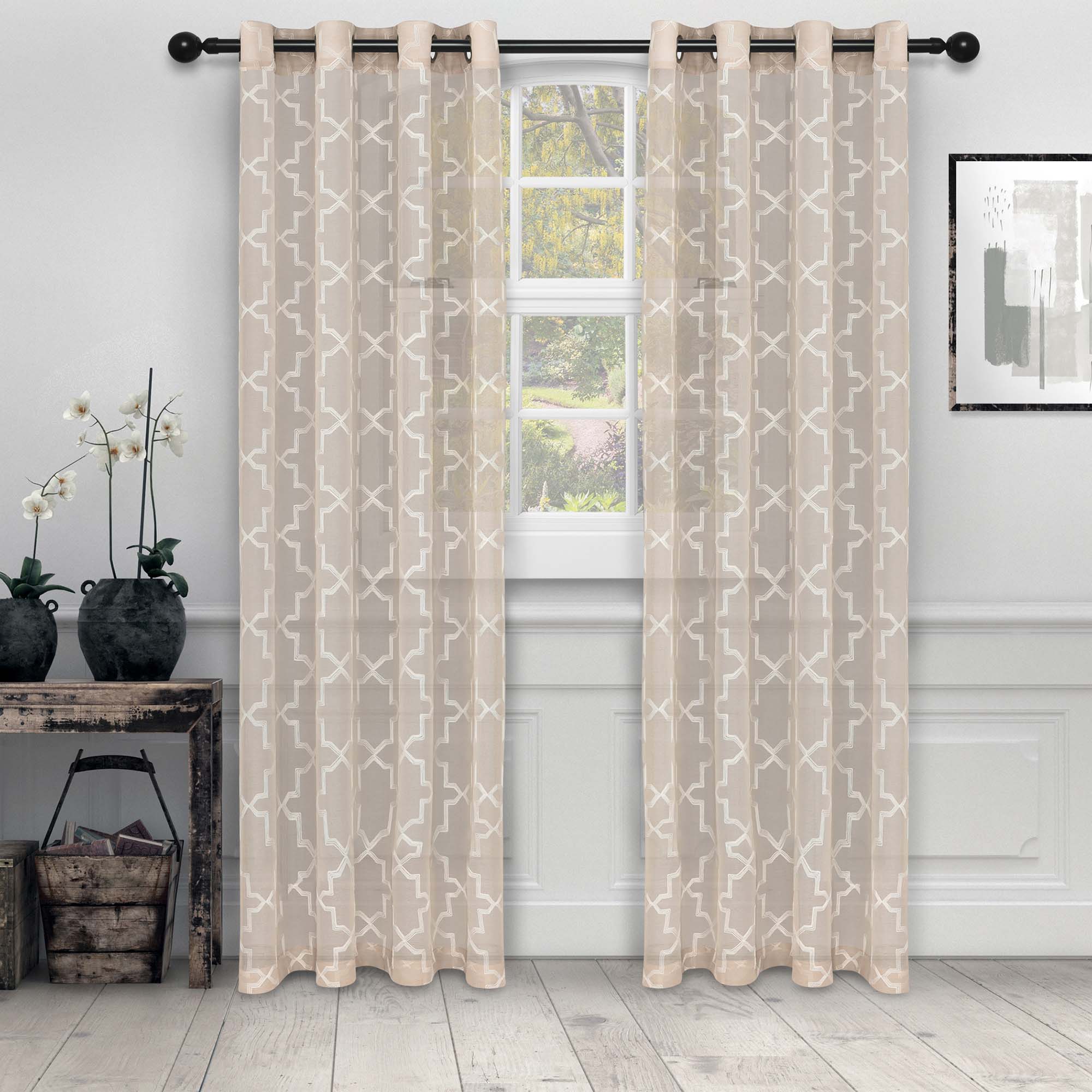 Embroidered Quatrefoil Semi Sheer 2 Piece Curtain Panel Set - Omnigoodsstore