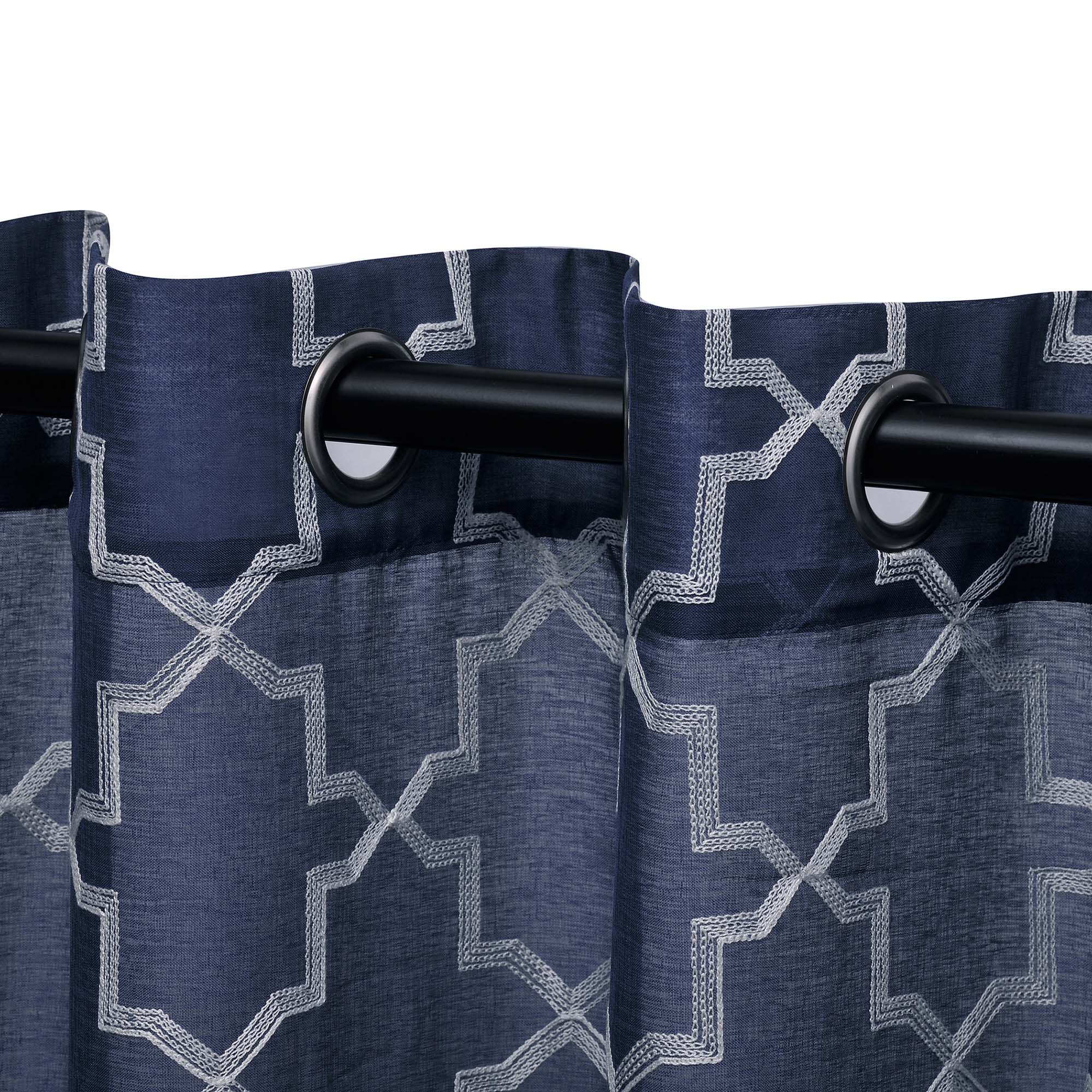 Embroidered Quatrefoil Semi Sheer 2 Piece Curtain Panel Set - Omnigoodsstore