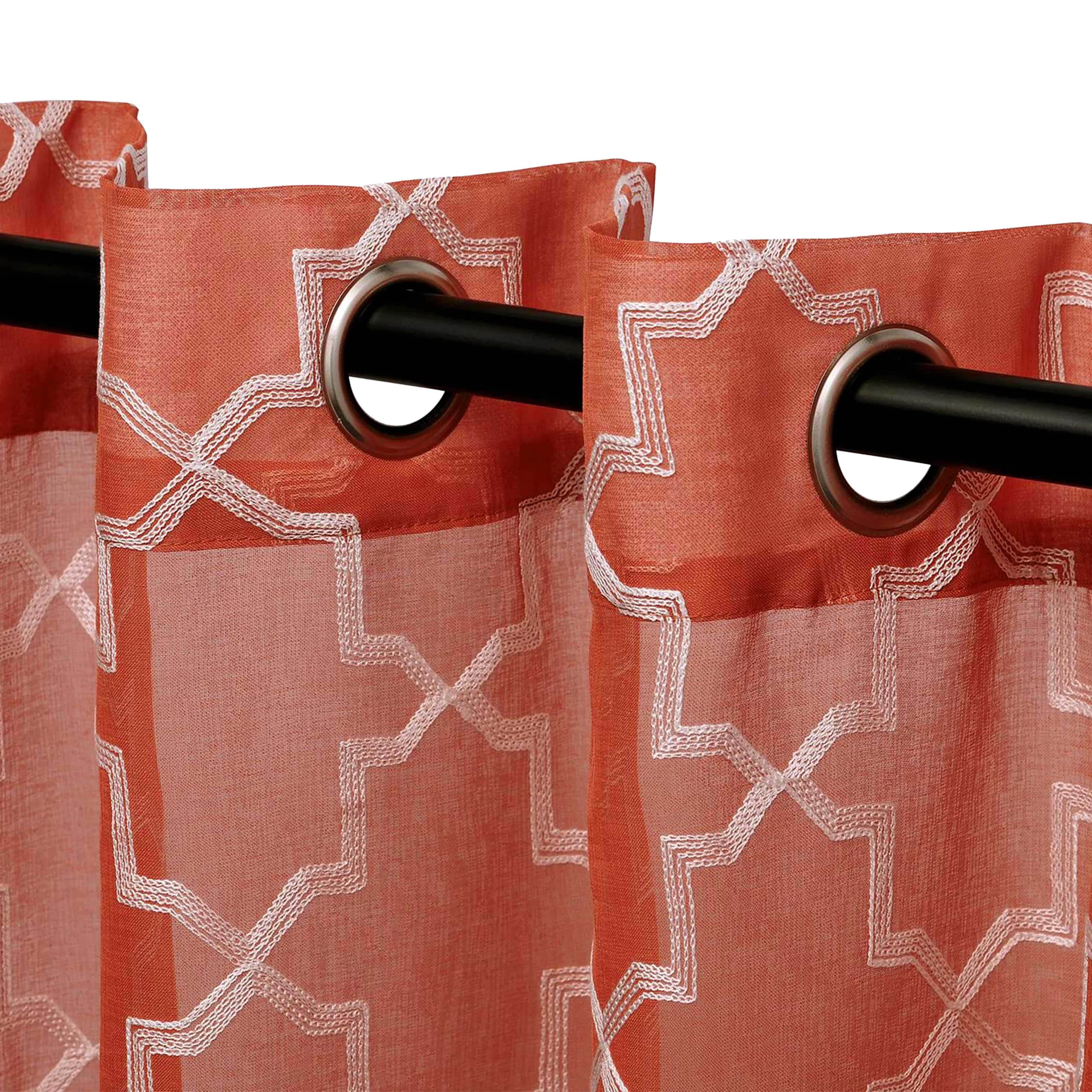 Embroidered Quatrefoil Semi Sheer 2 Piece Curtain Panel Set - Omnigoodsstore